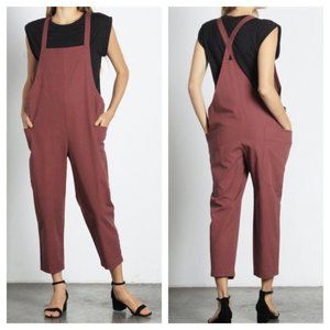 Mod Ref Arlo Linen Blend Jumpsuit Overall Cropped Berry Women’s Size L